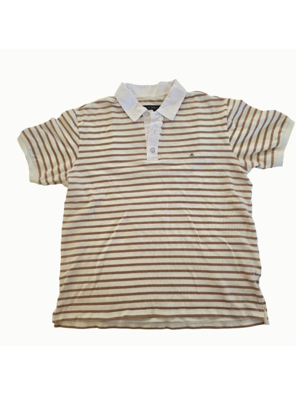 Rag & Bone New York Men's Medium Striped Polo Shirt Brown Ivory Cotton Stretch
